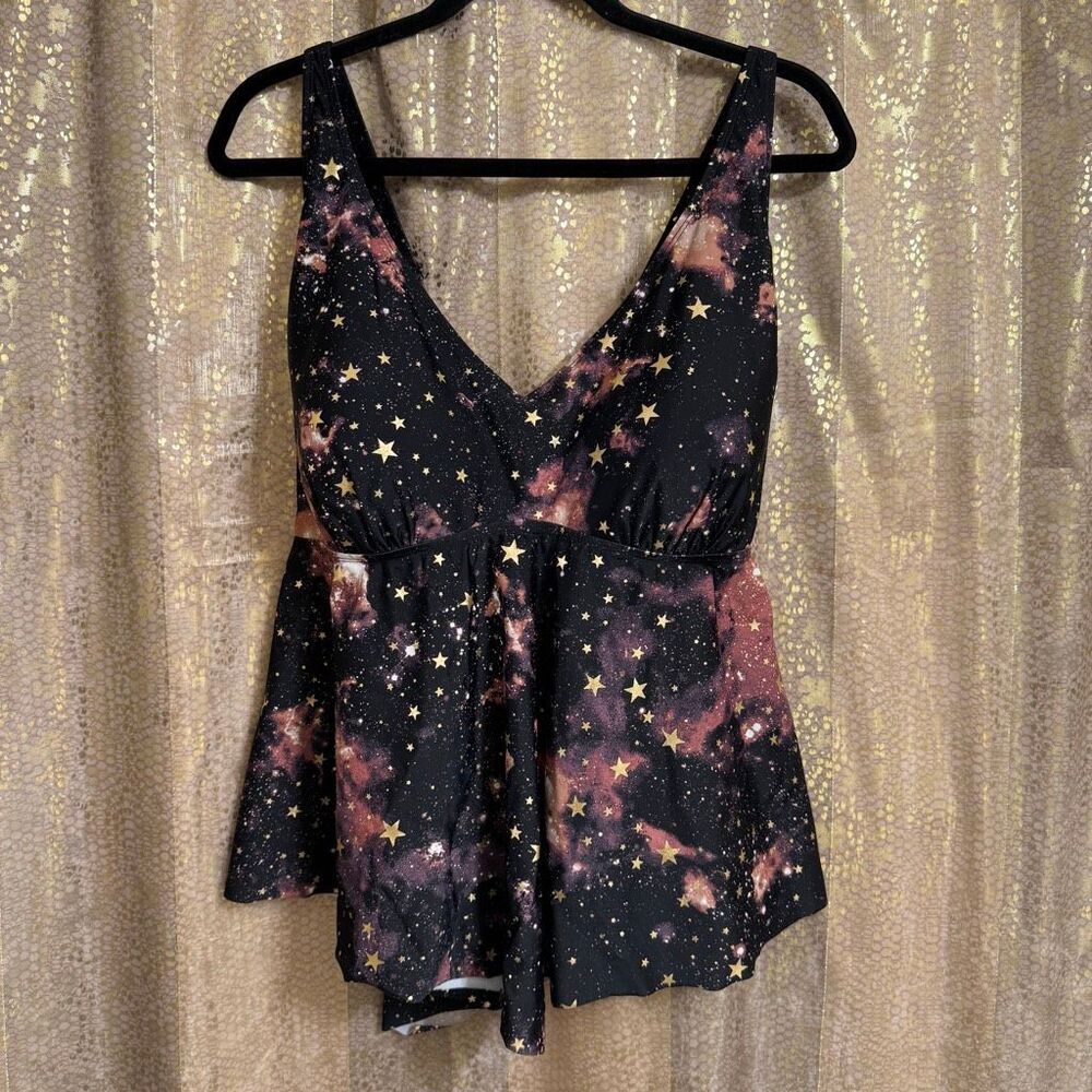 Torrid Black Celestial Galaxy Star Print Tankini Swim Top 3X 22/24